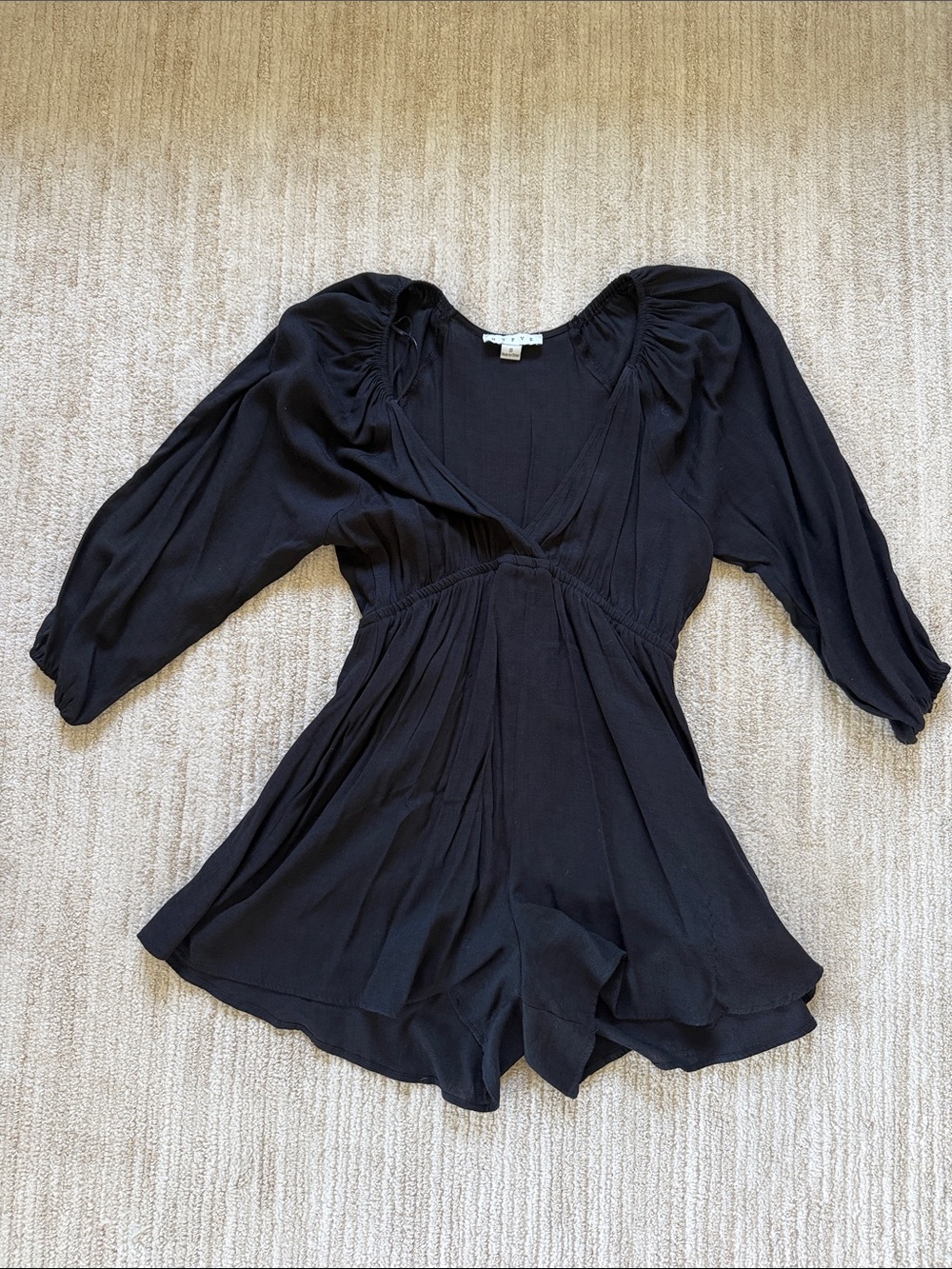 HYFVE Black V-Neck Romper with Puff Sleeves
